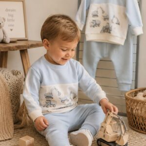Sofija 2 delig set bouwvoertuigen baby blauw