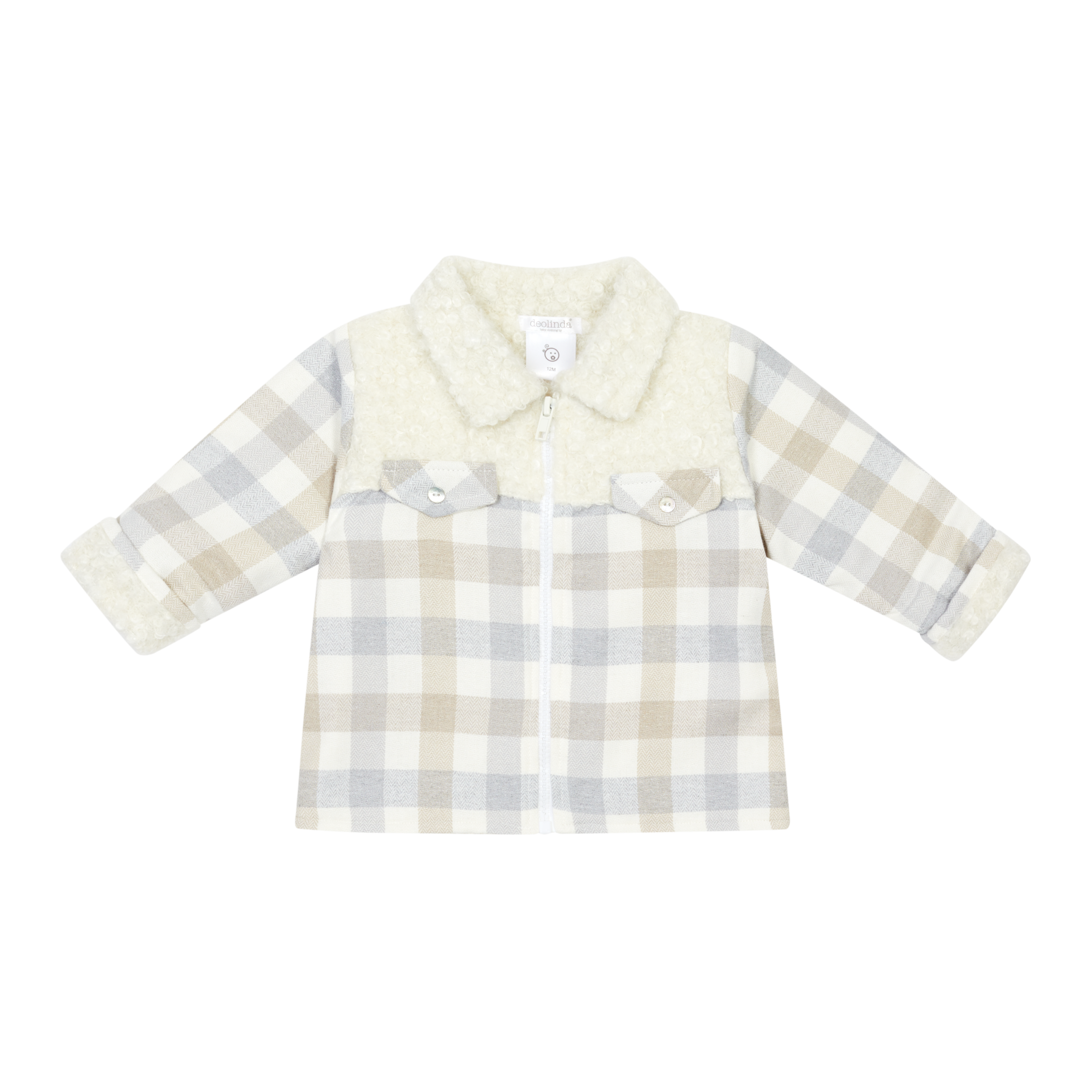 Deolinda Luxe Teddy-Gevoerd Geruit Ritsjasje – Beige & Off-White - Afbeelding 2