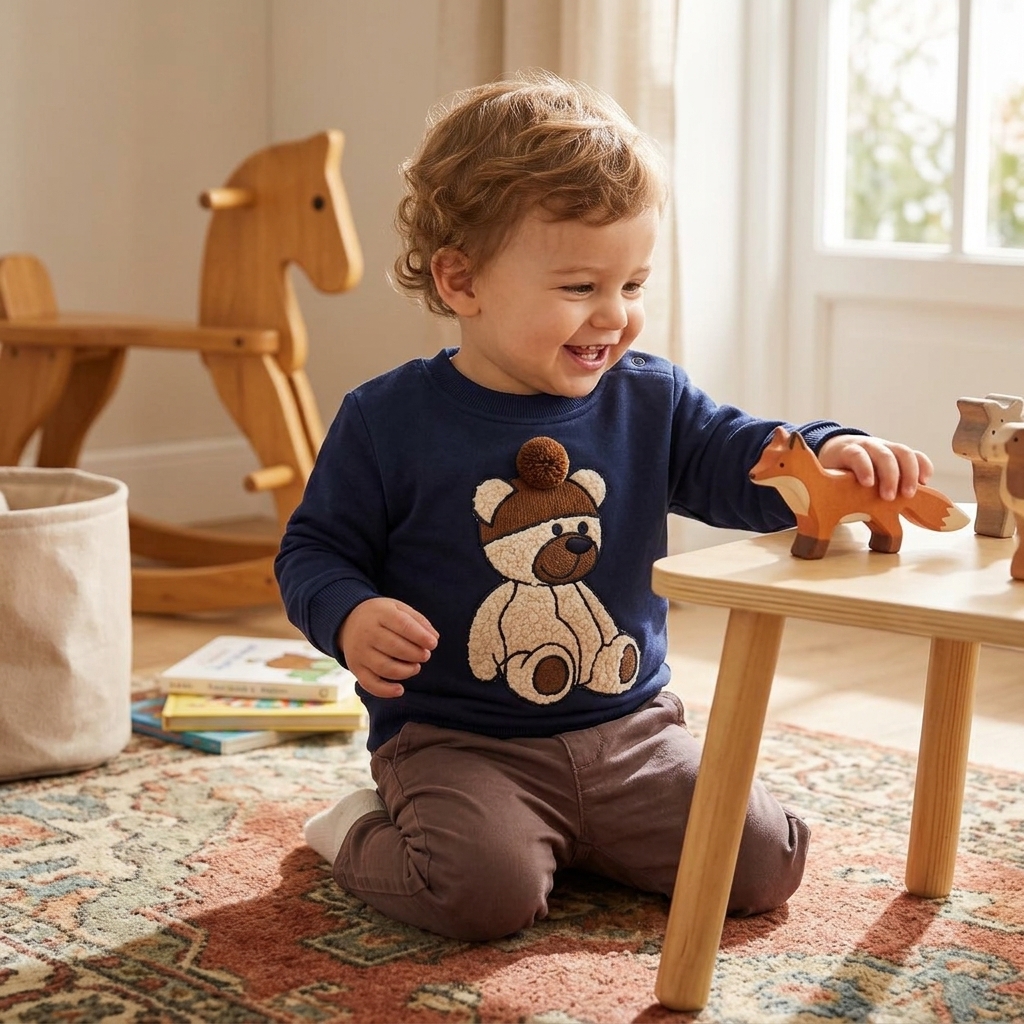 Dr. Kid Donkerblauwe Sweater met 3D Teddybeer & Pompon - Afbeelding 2