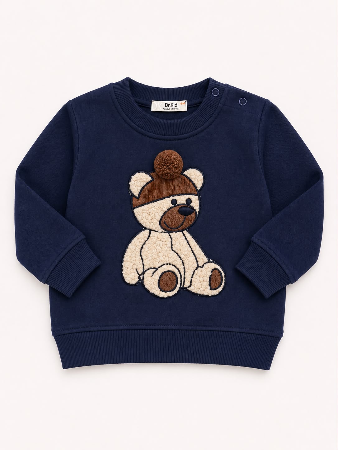 Dr. Kid Donkerblauwe Sweater met 3D Teddybeer & Pompon