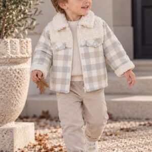 Deolinda Luxe Teddy-Gevoerd Geruit Ritsjasje – Beige & Off-White