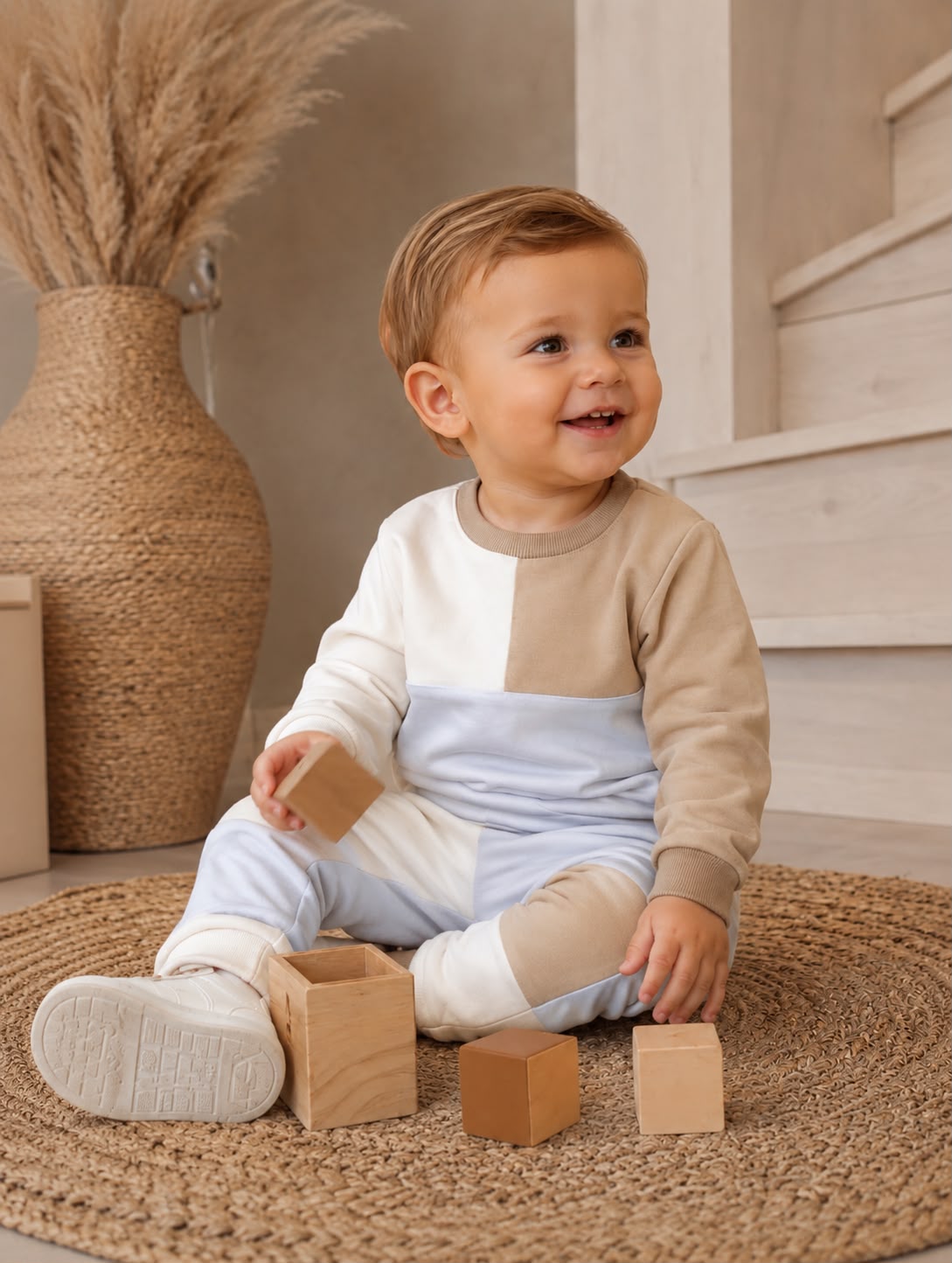 Deolinda Colorblock Set – Zand, Wit & Lichtblauw