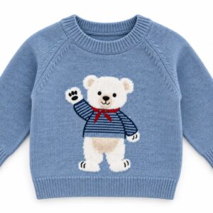 Dr kid Wollen Baby & Peuter Trui met Schattige Beer – Lichtblauw