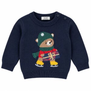 Dr. Kid Gebreide Donkerblauwe trui met Schaatsende Beer