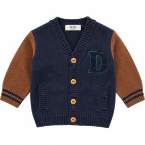 Dr. Kid Gebreid Vest met Initial Badge – Donkerblauw & Bruin